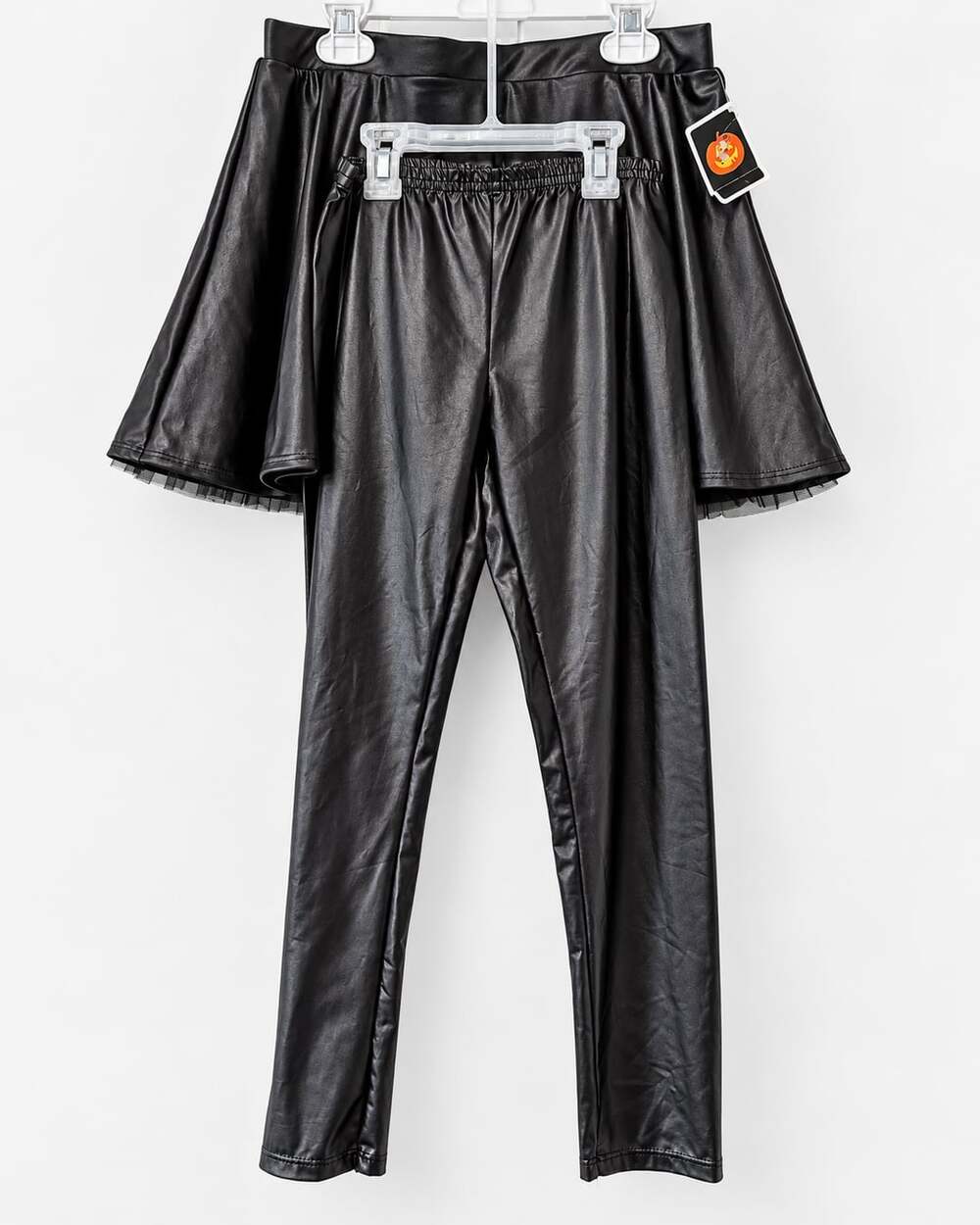 Girls Black Faux Leather Tutu Skirt Size 7/8 + Leggings Size 14/16 Costume Set